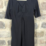 Eshakti Dress Woman's Large Black Jersey Knit V Neck Minimalist Demure Pockets Photo 0