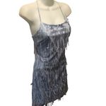 Lulus Making Magic Strappy Mini Dress XL Shimmery Fringe Ice Blue Criss Cross Photo 3