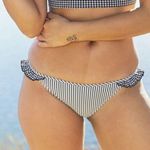 Aerie 33A.-  Seersucker Stripped Ruffle Bikini Bottom. Black Photo 3