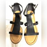 Dr. Scholl's True Comfort SHINE 9 Black and Tan Wood Stack Heeled Sandals Photo 2