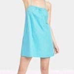 A New Day NWT Sleeveless Shift Mini Dress Striped Size Small Blue Tie Back Photo 0
