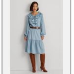 Lauren Ralph Lauren Women’s Twill Denim Ruffled Blue Dress Size 8 Photo 2
