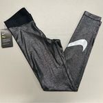 Nike Pro Leggings Training Pants Black Silver Shimmer Big Swoosh Logo NWT XS Photo 0