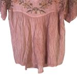 VICI Embroidered Crinkle Babydoll Top Womens M Pink Floral Peasant Cottagecore Photo 3