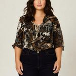 Dress Barn Woman 2X Button Up Blouse Tribal Design 3/4 Sleeve Button Cuffs Boho Photo 9