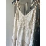 Lost + Wander  Women Tie Sleeve Checkered Midi Dress, Beige/White Size Medium NEW Photo 9