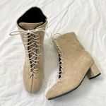 Nude Tan Faux Suede Ren Fair Witchy Pirate Wench Lace Up High Heel Boots 9 Photo 6