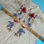Johnny Was  embroidered floral striped long sleeve button up blouse tunic size M Photo 11