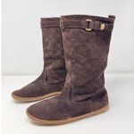 Coach Womens Boots Brown Maressa Suede Mid Calf Monogram Logo Buckle US 7.5 B Photo 3