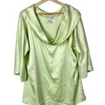 Soft Surroundings  Light Pastel Green Satin Cowl Neck Short Sleeve Blouse L Photo 0