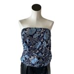 Free People NWOT  Ruched Bandeau Top in Blue Floral Paisley Photo 2
