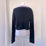 Sweet Rain  Black & Lavender Striped Cropped V-Neck Pullover Sweater Photo 3