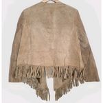 Jessica London Vtg Sz 16 Genuine Suede Leather Tan Jacket Open Front Fringe Photo 3