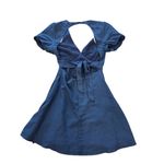 Lulus Small Sweet And Soulful Navy Puff Sleeve Tie Back Dress Nwt Blue Photo 4