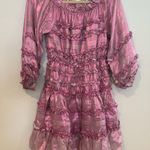 Cynthia Rowley NWT  Foil Metallic Pink Silk Mini Dress XS Ruffle Formal Feminine Photo 2