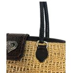 Brighton VTG Purse Brown Leather Straw Woven Double Handle Heart Boho 90s Y2K Photo 9