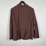Flax Shirt Womens Large Multicolor Striped Button Up Long Sleeve Pleated Cotton Photo 4