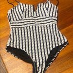 SheIn Black and White Striped One Piece Swimsuit with Sweetheart Neckline Photo 0