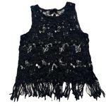 Ambiance Apparel Ambiance Knit Lace Women’s Tank Top M Black Fringe Floral Festival Beach Summer Photo 1