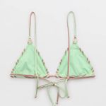 Aerie Shine Rib String Triangle Bikini Top NWT Pink Green Striped Photo 3