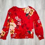 JM Collection Red Floral Top with Necklace L Photo 4