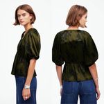 Madewell Blouse Shirred Puff-Sleeve Top in Satin Mossy Umber Floral XS NWT New Photo 1