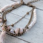 Light Pink and Bronze Tone Bracelet with Tassel Dangle Photo 5