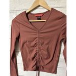 Hot Kiss Womens Ribbed Long Sleeve Size Small Tie V Neck Top Pullover Photo 2