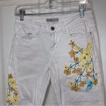 ZARA  Floral Embroidered White Skinny Jeans Yellow Flowers Size 4 Photo 2