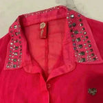 Apple Bottoms Vintage ColdShoulder Sheer ButtonUp Blouse Women 3X Studded Collar Photo 3