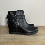 Sorel  Joan of Arctic Wedge II‎ Moto Black Leather Ankle Boots Womens 10 Fall Photo 1