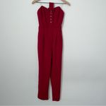 Red Strapless Jumpsuit with‎ Belt and Pockets Photo 6