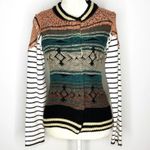 G By BKE SZ S Striped Knit & Lace Snap Cardigan White Photo 0