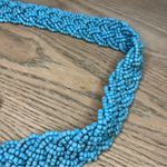 Vintage Seed Beaded Belt Woven Indonesia Boho Handmade Turquoise Blue Green Photo 3