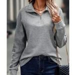 Athleta Ottoman Ribbed Quarter Zip Sweatshirt Light Gray Size M Photo 9