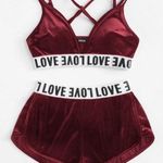 SheIn Letter Hem Velvet Bra & Dolphin Hem Shorts Set Photo 0