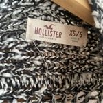 Hollister Sweater Vest Women S/M Black White Open Front Draped Fringe Oversized Photo 2