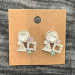 Geometric Silver Earrings with Pastel Accents Photo 0