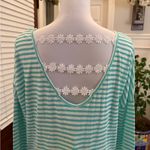 Orange Creek  NWT Mint Striped Daisy Detail Back Oversized Dolman Blouse Photo 2