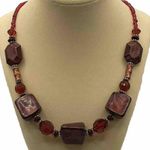 Vintage Estate Venetian Glass Necklace Intricate Red Square Flowered Bea… Brown Photo 0
