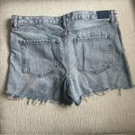 EXPRESS  Boyfriend Midi Mid Rise Light Wash Blue Denim Shorts Light Distressed 12 Photo 3