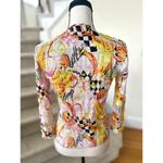 Alberto Makali Mixed Media Yellow Pink Harlequin Zip Up Sequin Cardigan Photo 2
