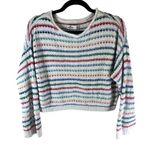 Hollister  Womens Sweater Cropped Crochet Open Knit Striped Colorful White S Photo 0