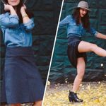 Betabrand  Work It Skort Navy Blue Pinstripe A-Line Skirt Sz Small Casual Career Photo 2