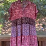 Umgee  Women's Pink Printed Floral Boho Mini Dress Size L. NEW Photo 0