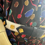 Classic 80’s Escada Gold Flower Charm Belt Navy Blue White 42 Germany Photo 13