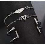 Boutique NEW Silver‎ Bracelet Set Boho Cuff Bangle Feather Triangle Rhinestone Jewelry Photo 2