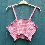 BP Women Smocked Pink Plaid Ibis Gingham Cropped Tank XL NWT Photo 1