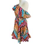 RHODE Ozzie Cotton Printed One Shoulder Dress In Ric Rac Rainbow White Size XL Photo 4