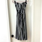 H&M Black & White Striped Cropped Strapless Jumpsuit with Belt, Size 6 Photo 1